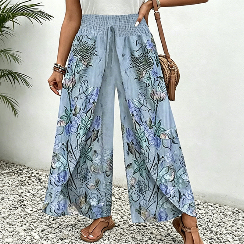 Keloria - Pantalon femme fluide à imprimé floral et jambes larges