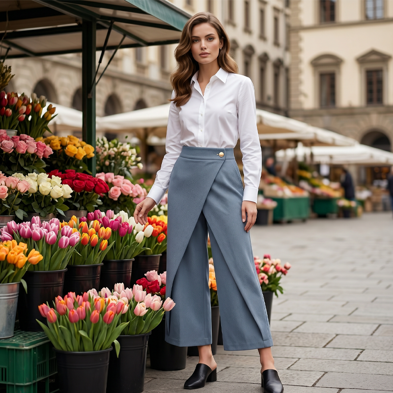 Sorelia - Pantalon jupe femme effet portefeuille avec poches