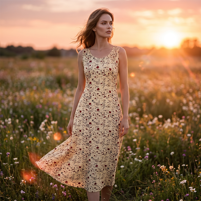 Karielle - Robe longue femme fleurie sans manches avec poches
