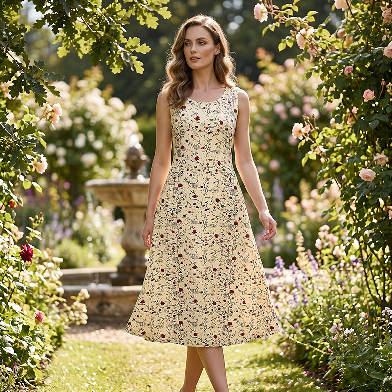 Karielle - Robe longue femme fleurie sans manches avec poches