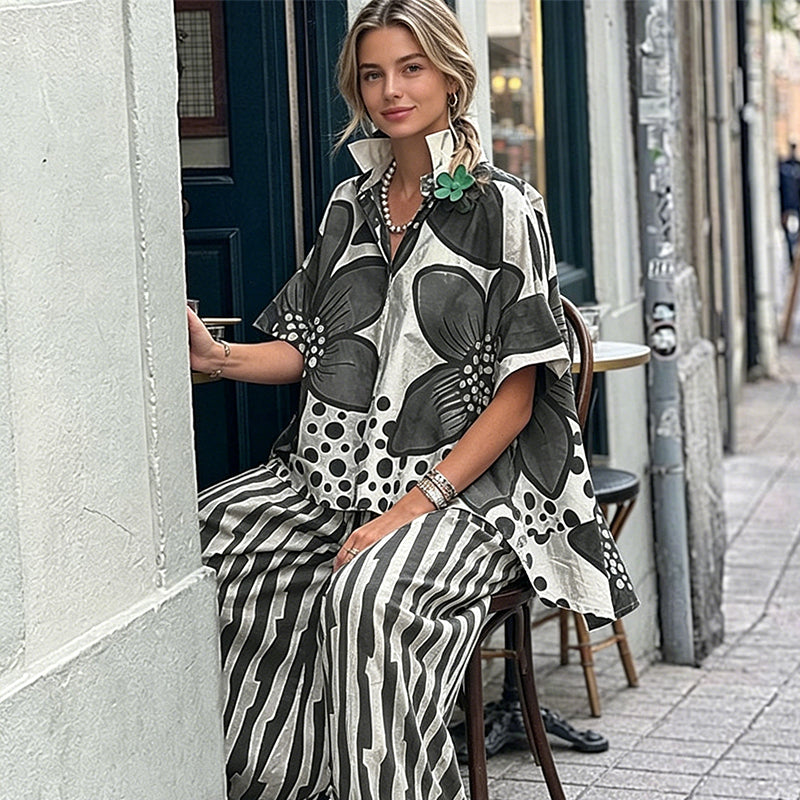 Celitha - Ensemble femme imprimé botanique avec pantalon large