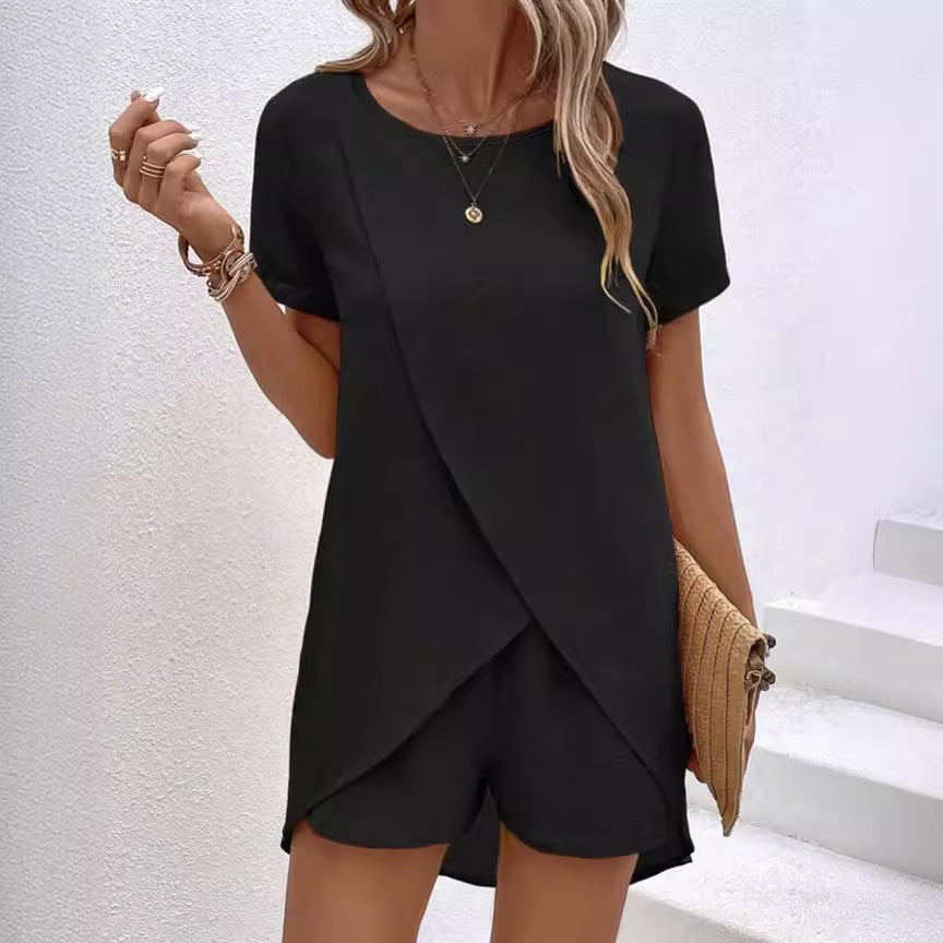 Lurelia - Ensemble femme short et haut asymétrique uni