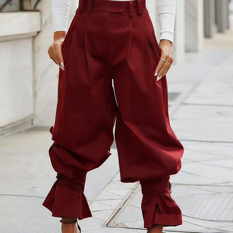 Liesbeth - Pantalon femme plissé avec poignets volantés