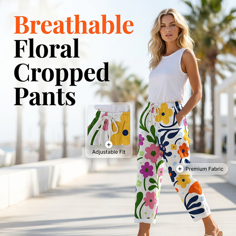 Loritha - Pantalon femme court à imprimé floral avec cordon