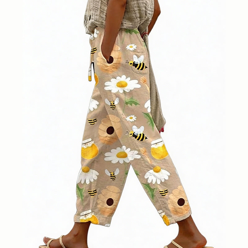 Loritha - Pantalon femme court à imprimé floral avec cordon