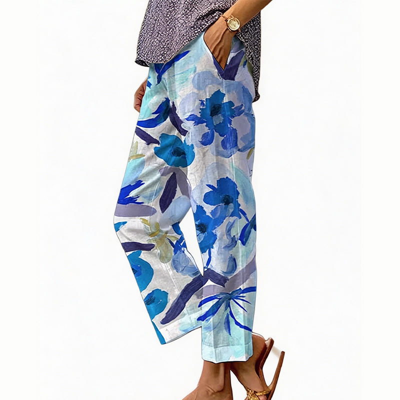 Loritha - Pantalon femme court à imprimé floral avec cordon