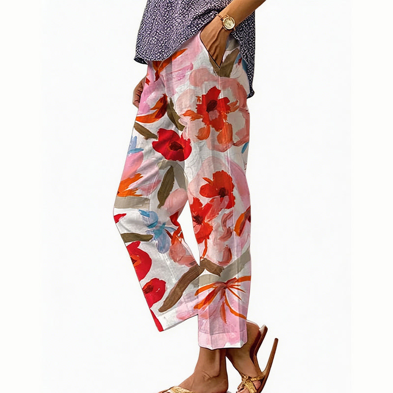 Loritha - Pantalon femme court à imprimé floral avec cordon