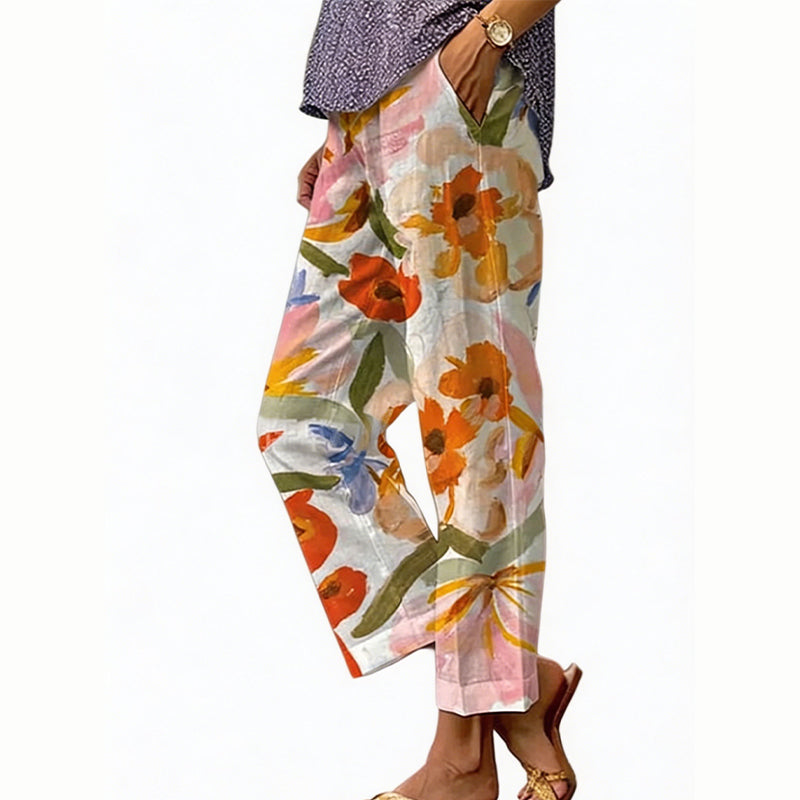 Loritha - Pantalon femme court à imprimé floral avec cordon