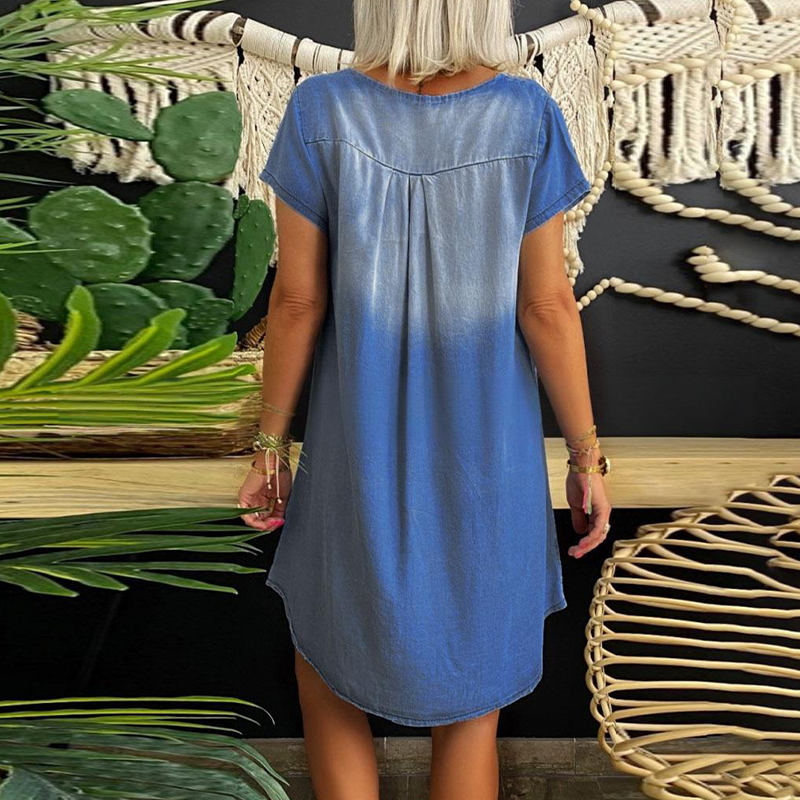 Loryssa - Robe en denim femme à col V et manches courtes