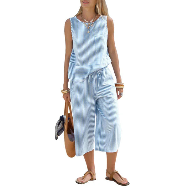 Iloria - Ensemble femme rayé en viscose avec pantalon capri