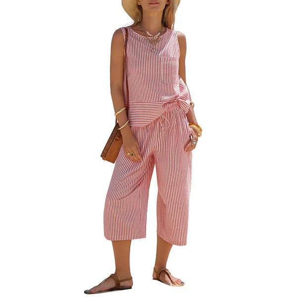 Iloria - Ensemble femme rayé en viscose avec pantalon capri