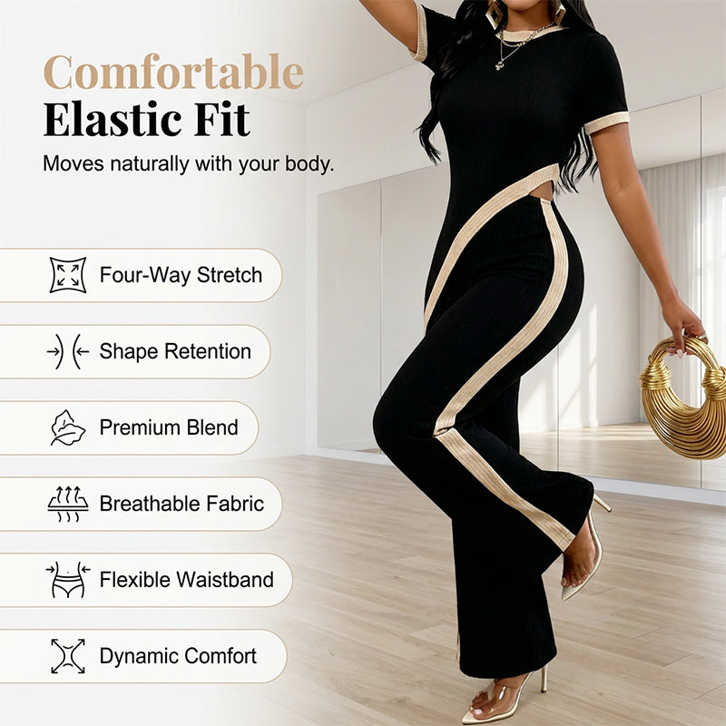 Torina - Ensemble femme asymétrique avec pantalon évasé contrasté