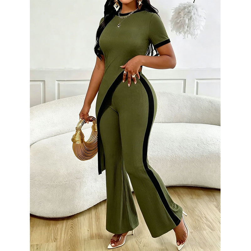 Torina - Ensemble femme asymétrique avec pantalon évasé contrasté