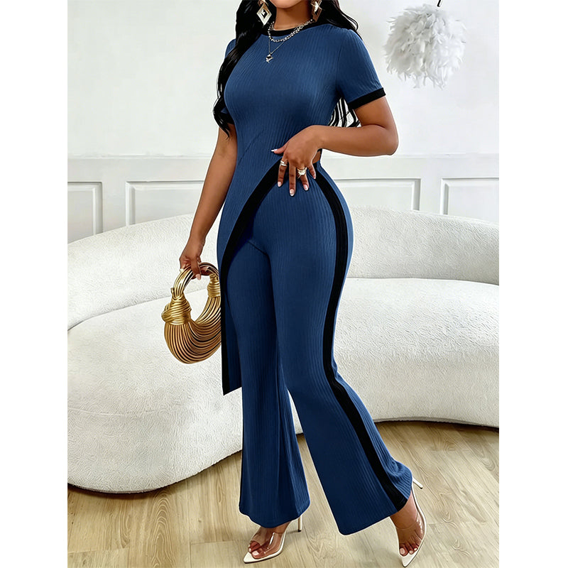 Torina - Ensemble femme asymétrique avec pantalon évasé contrasté