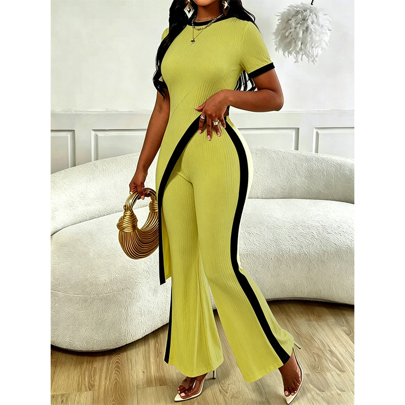 Torina - Ensemble femme asymétrique avec pantalon évasé contrasté