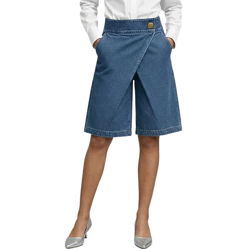 Hesperia - Short femme effet denim avec coupe portefeuille asymétrique
