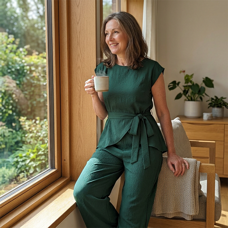 Bevoria - Ensemble femme chic avec haut ceinturé et pantalon large