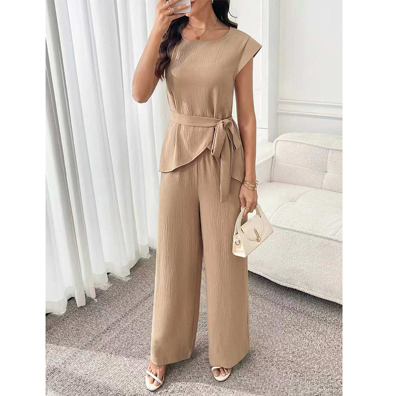 Bevoria - Ensemble femme chic avec haut ceinturé et pantalon large
