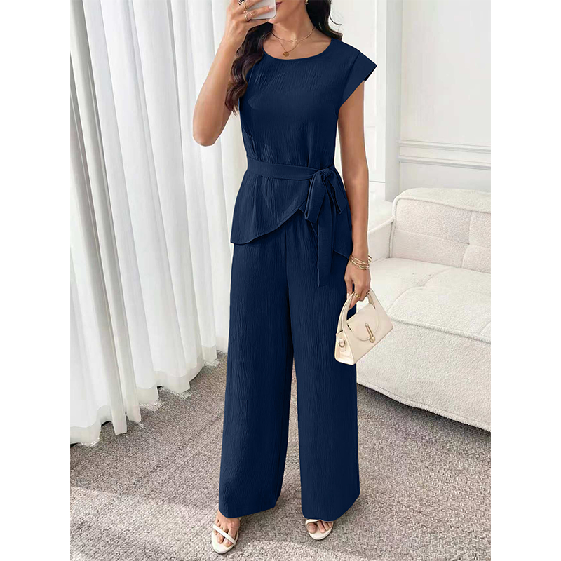 Bevoria - Ensemble femme chic avec haut ceinturé et pantalon large