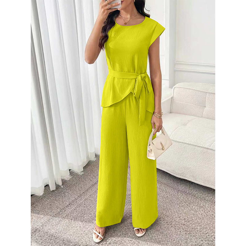 Bevoria - Ensemble femme chic avec haut ceinturé et pantalon large
