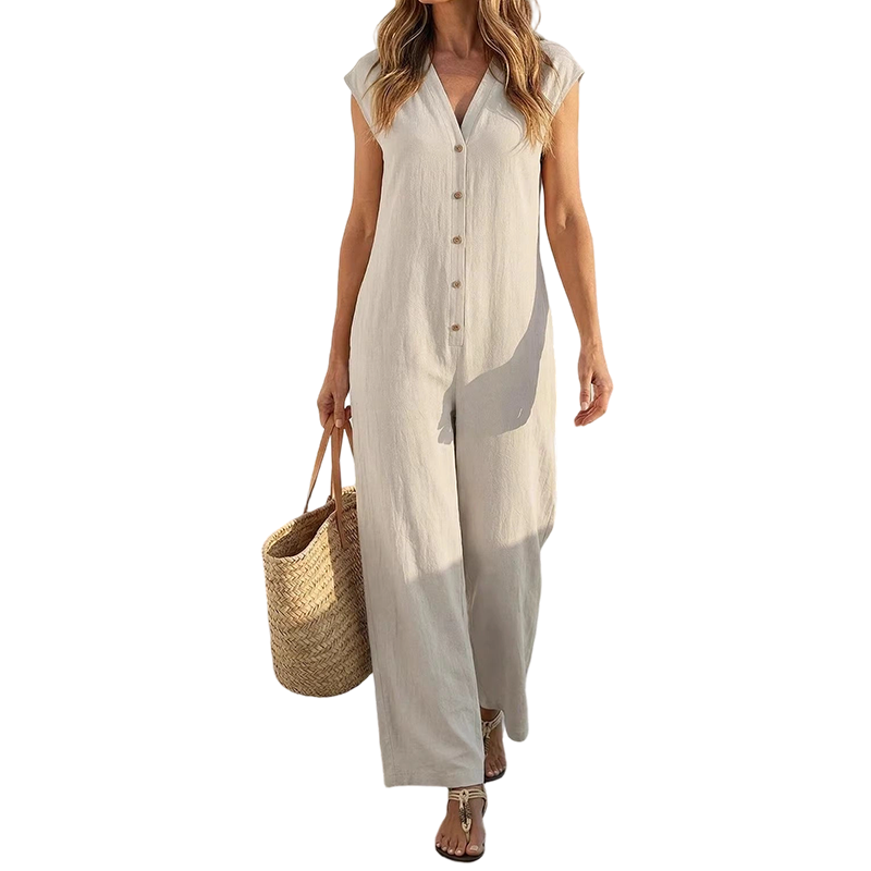 Maevyn - Combinaison femme sans manches à boutons et jambes larges