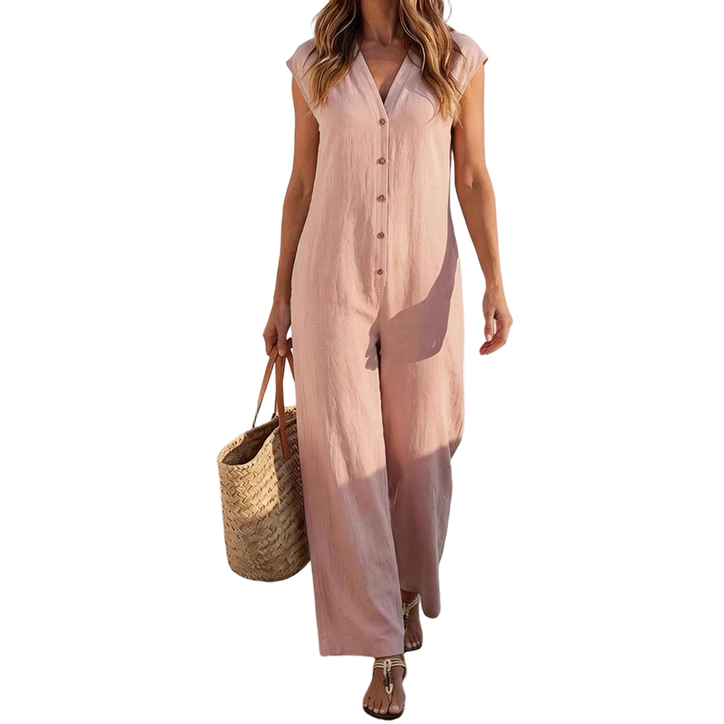 Maevyn - Combinaison femme sans manches à boutons et jambes larges