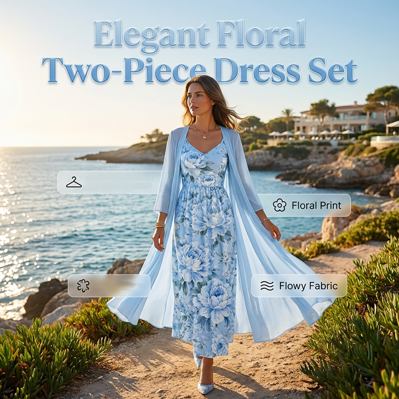 Ilvessa - Ensemble robe femme fleurie avec cardigan léger