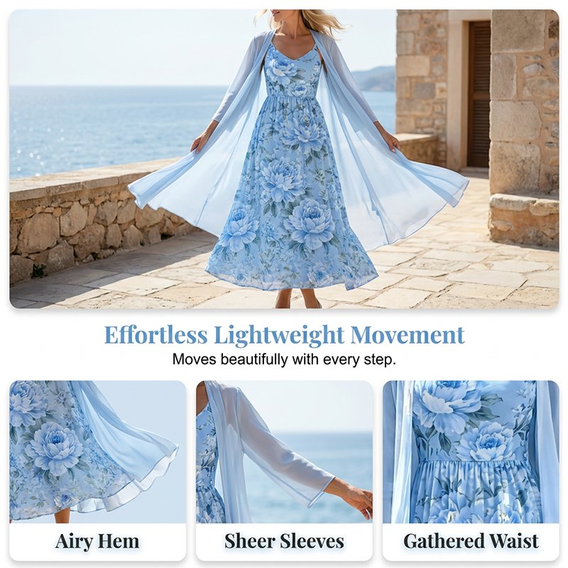 Ilvessa - Ensemble robe femme fleurie avec cardigan léger