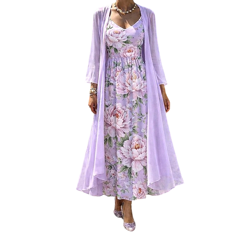 Ilvessa - Ensemble robe femme fleurie avec cardigan léger