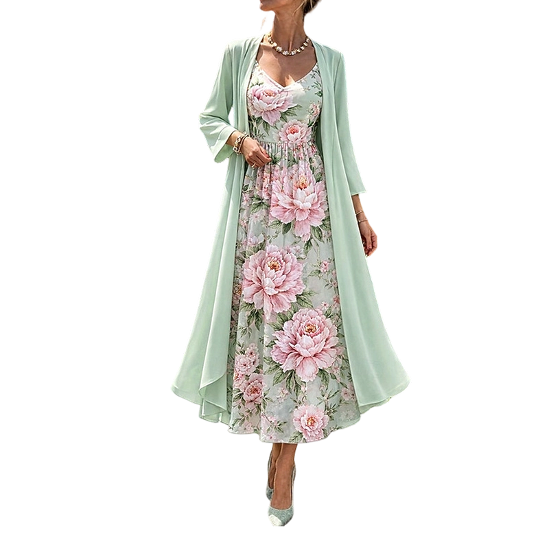 Ilvessa - Ensemble robe femme fleurie avec cardigan léger