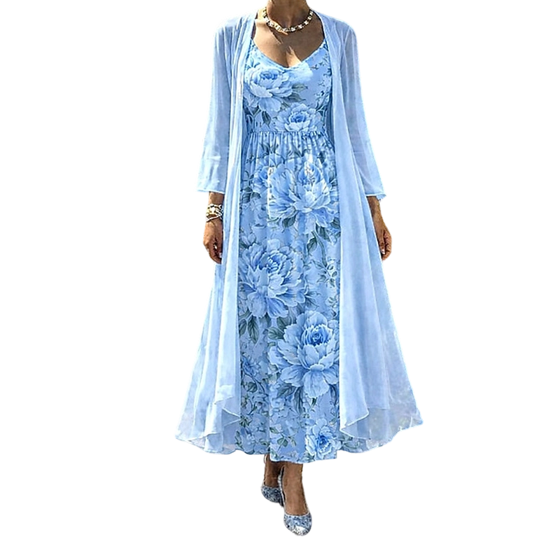 Ilvessa - Ensemble robe femme fleurie avec cardigan léger