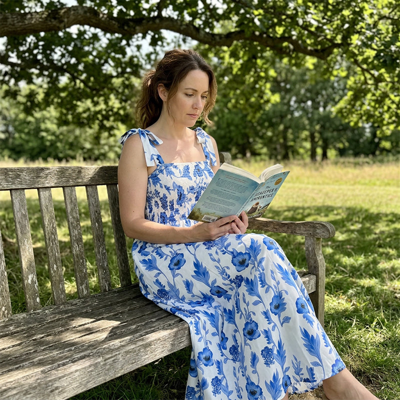 Florenne - Robe longue femme fleurie à smocks et bretelles nouées