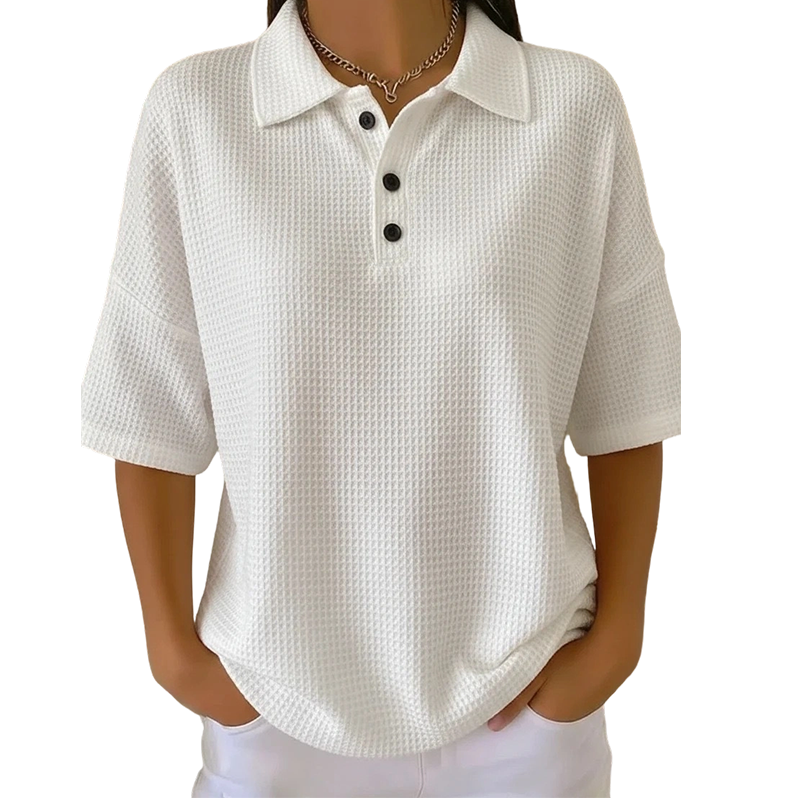 Orelina - Polo femme texturé à col boutonné coupe décontractée