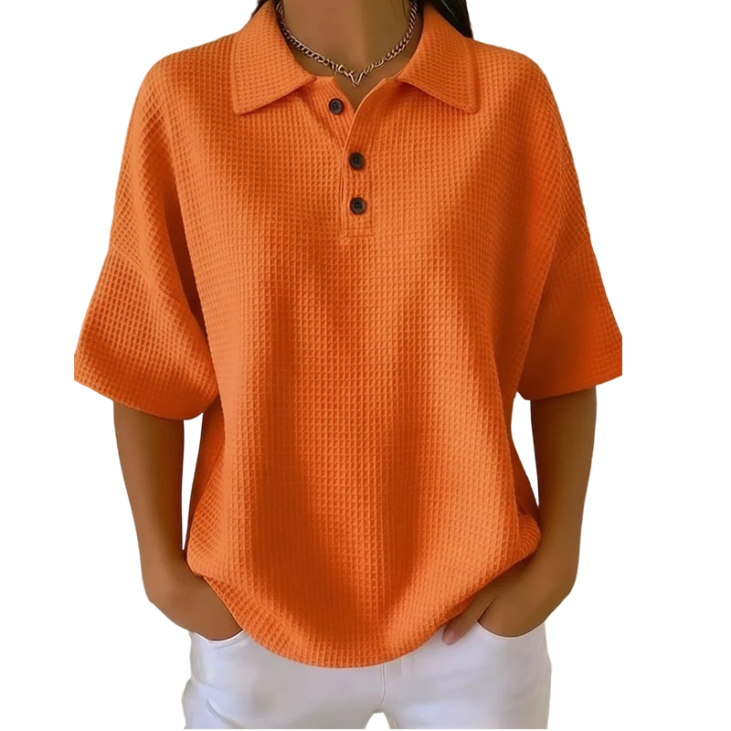 Orelina - Polo femme texturé à col boutonné coupe décontractée
