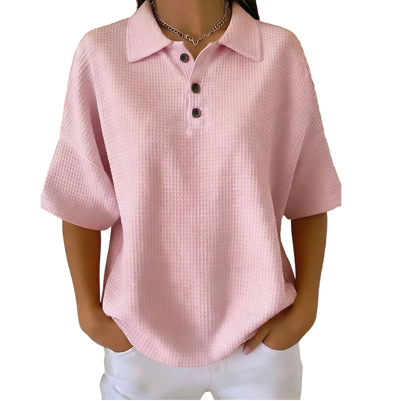 Orelina - Polo femme texturé à col boutonné coupe décontractée