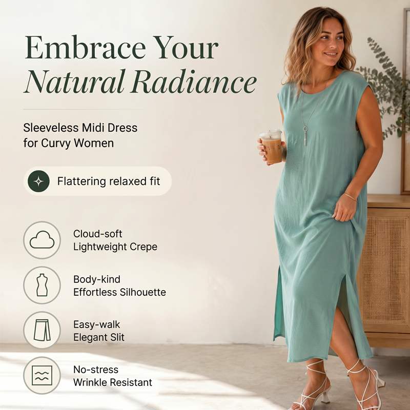 Orlena - Robe midi femme sans manches avec fente latérale