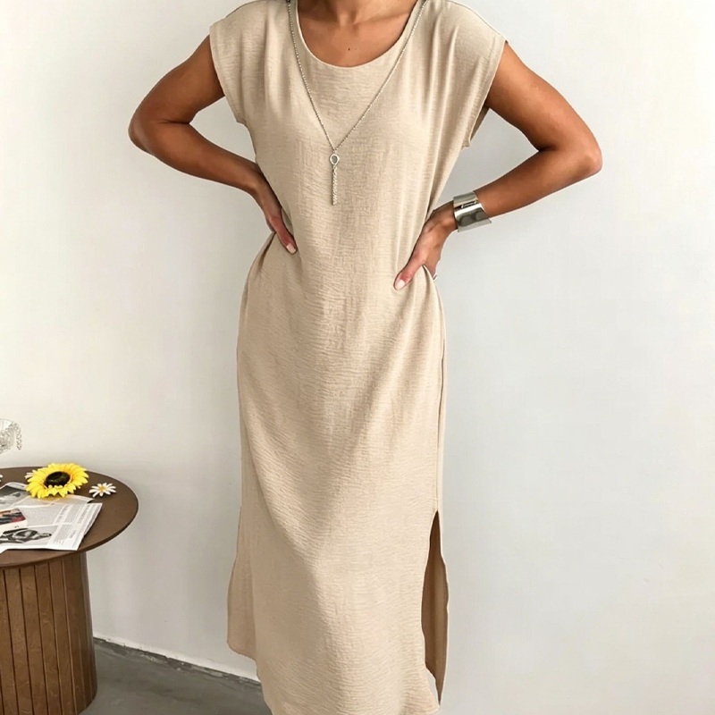 Orlena - Robe midi femme sans manches avec fente latérale