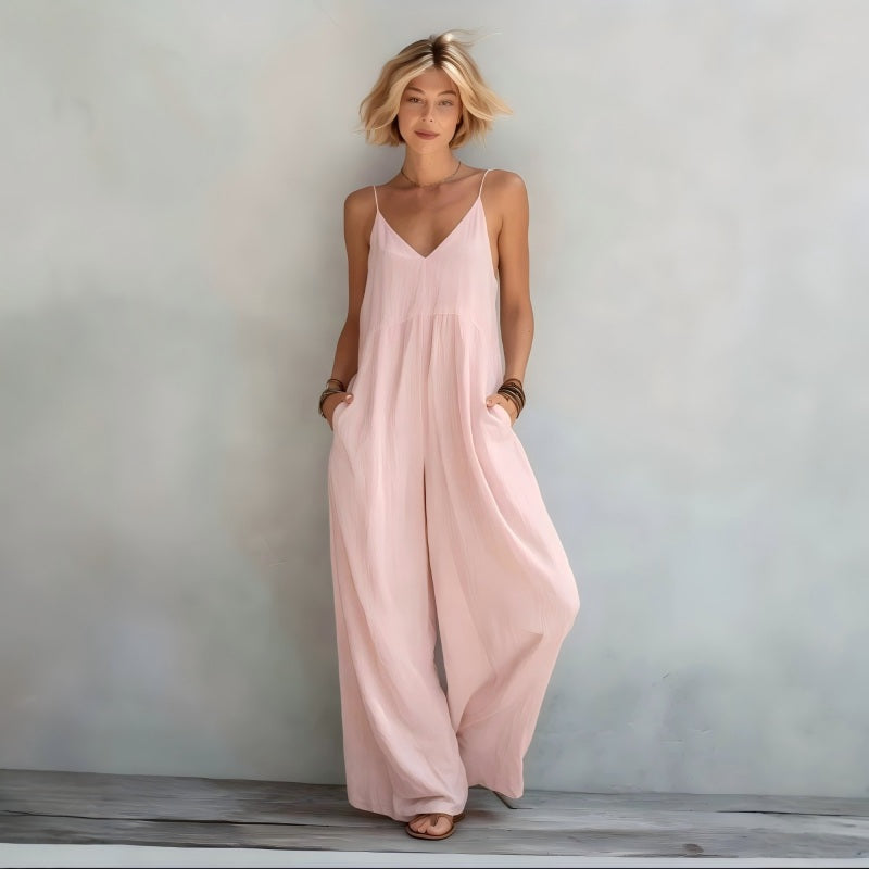 Dalena - Combinaison femme à bretelles fines et jambes larges