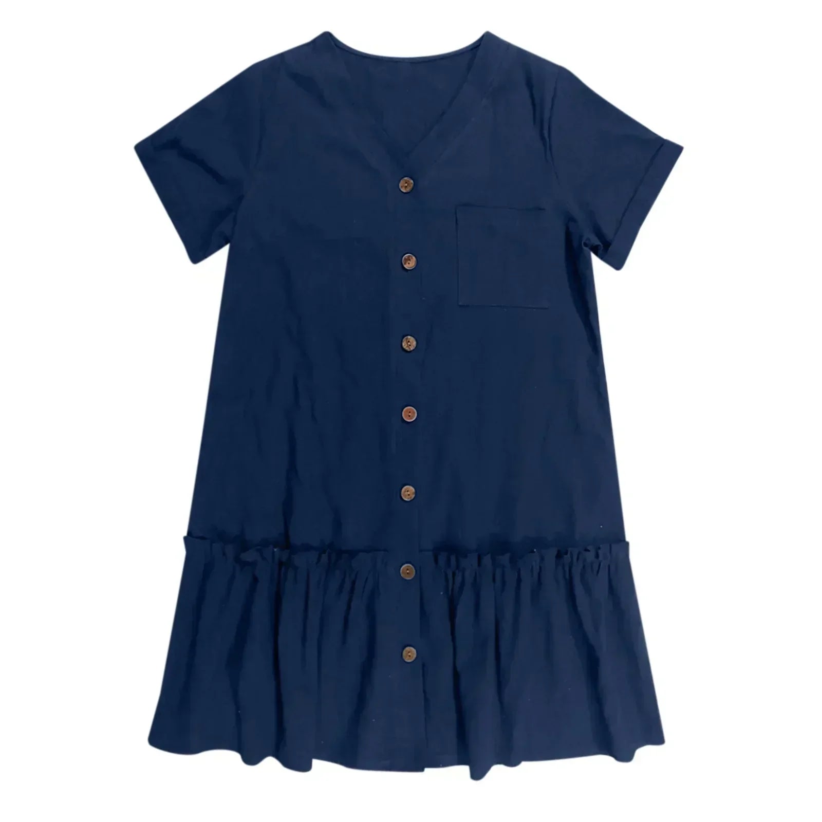Mirellea - Robe courte femme en coton-lin avec boutons et volant
