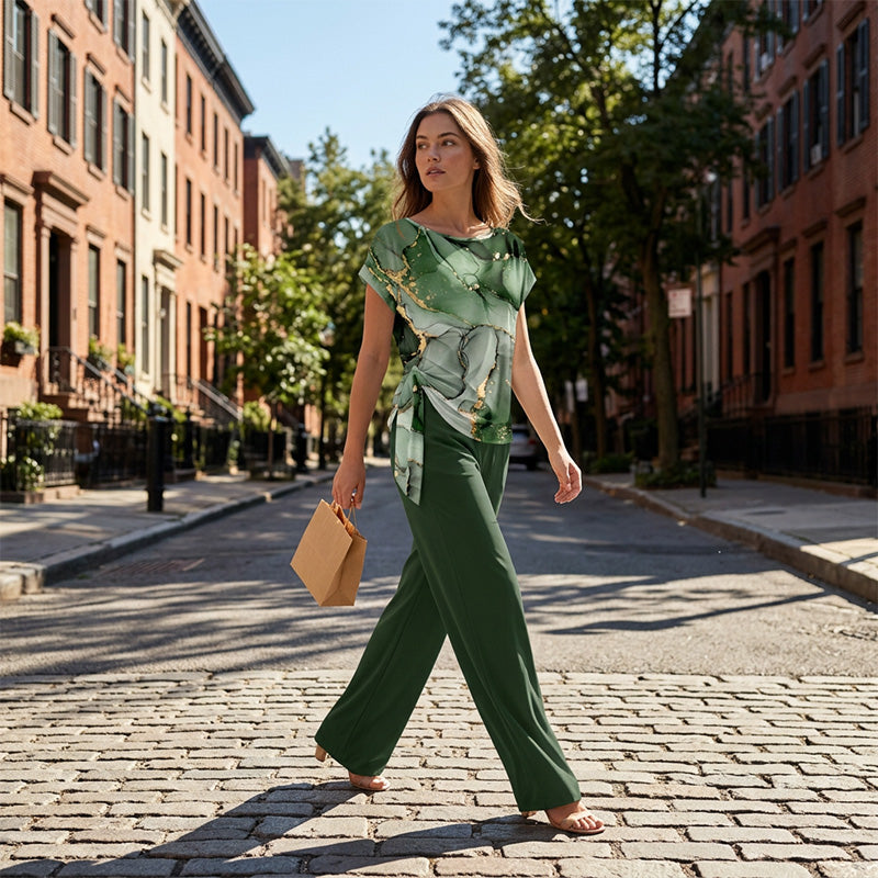 Rivana - Ensemble femme imprimé avec haut noué et pantalon large