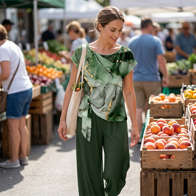 Rivana - Ensemble femme imprimé avec haut noué et pantalon large
