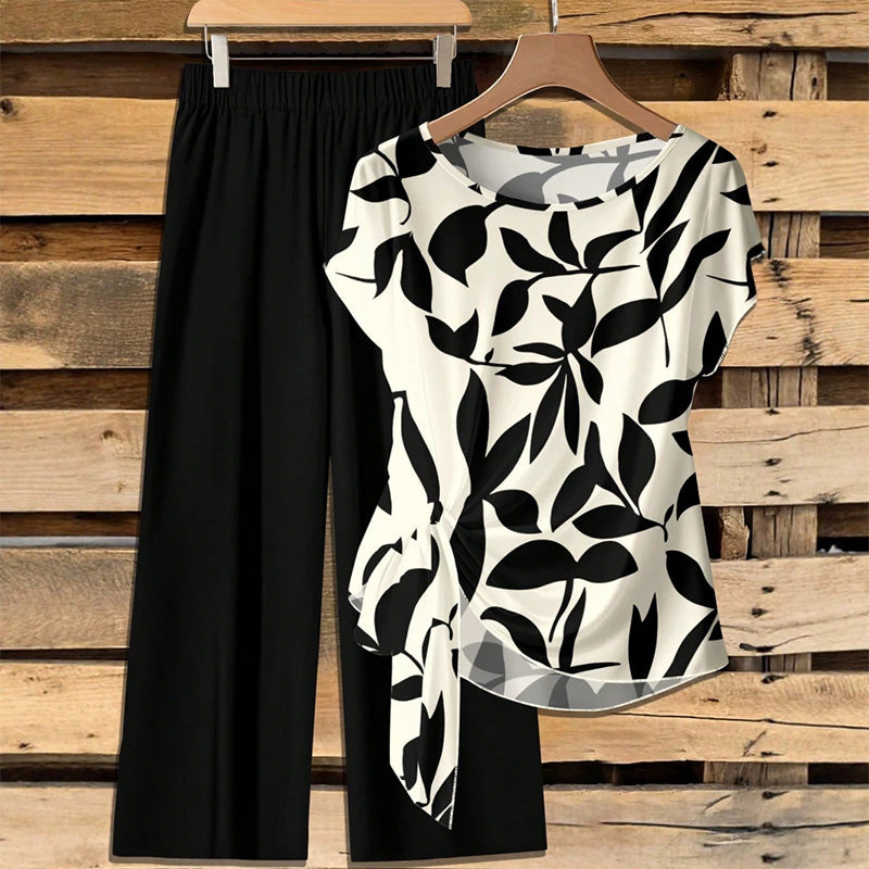 Rivana - Ensemble femme imprimé avec haut noué et pantalon large