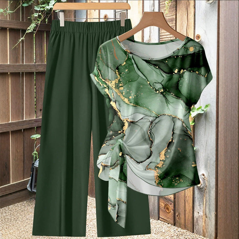 Rivana - Ensemble femme imprimé avec haut noué et pantalon large