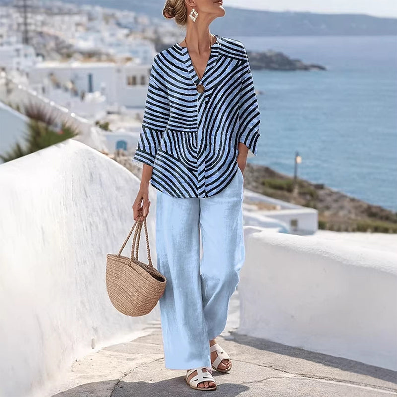 Talisse - Ensemble femme rayé deux pièces avec pantalon large