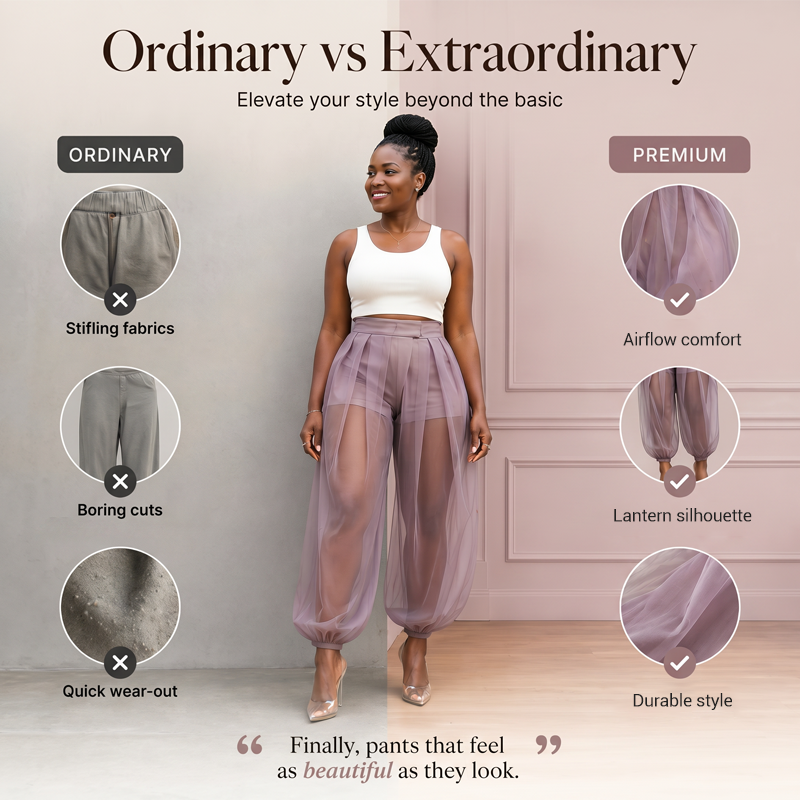 Perelle - Pantalon femme transparent en mesh avec short intégré