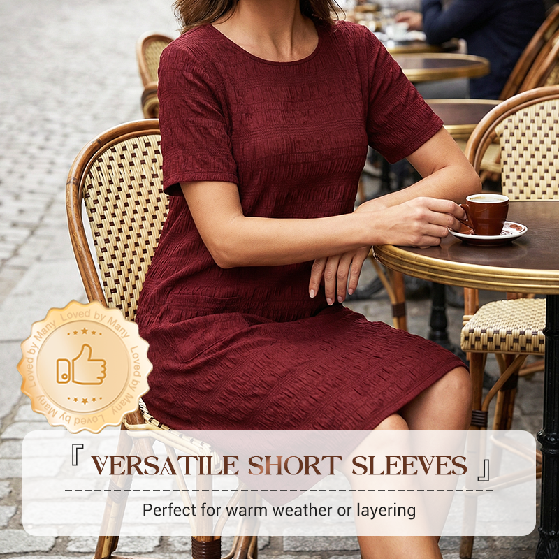 Darisse - Robe femme texturée à col rond avec poches