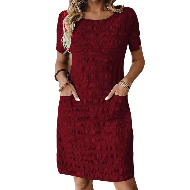 Darisse - Robe femme texturée à col rond avec poches