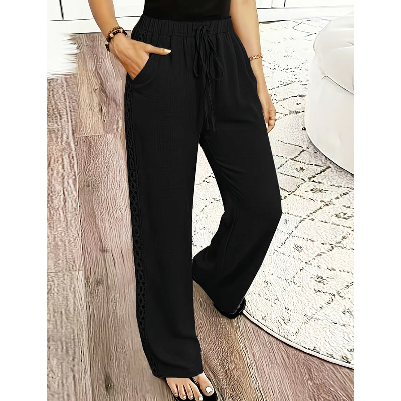 Virelle - Pantalon femme bohème droit avec dentelle latérale