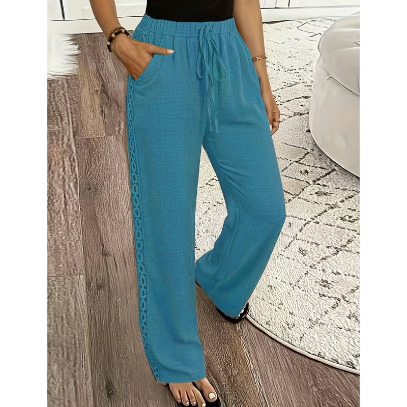 Virelle - Pantalon femme bohème droit avec dentelle latérale