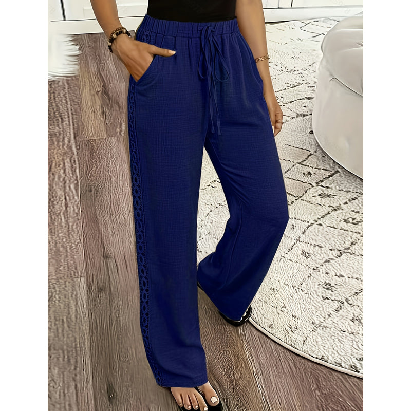 Virelle - Pantalon femme bohème droit avec dentelle latérale